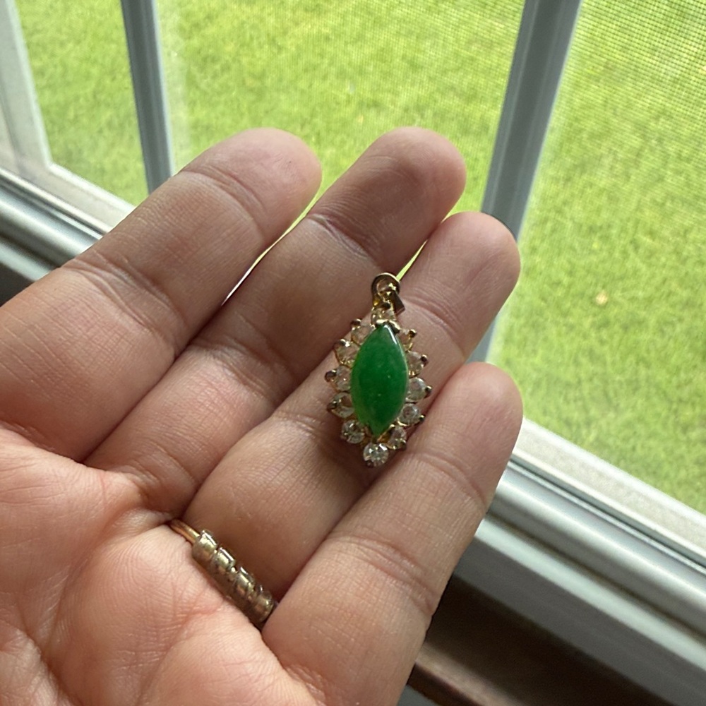 Green Marquise Pendant with Clear Accent Stones - Women's Jewelry